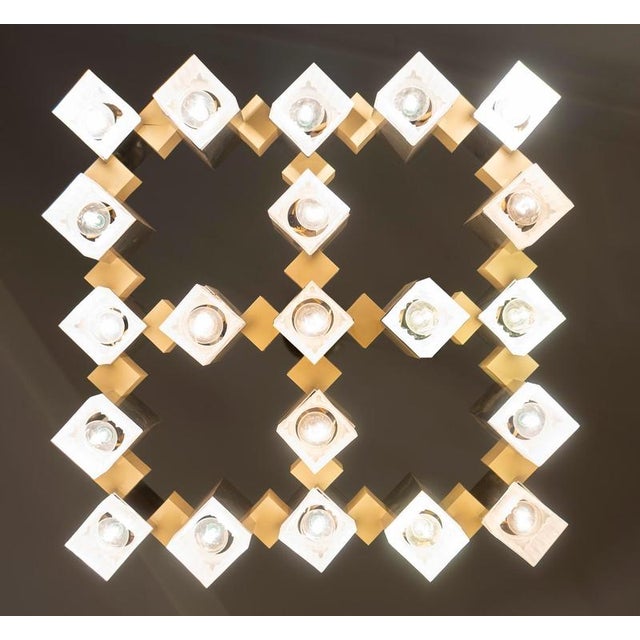 Cubic Gold and Chrome Chandelier by Gaetano Sciolari, Italy, 1970s For Sale - Image 9 of 14