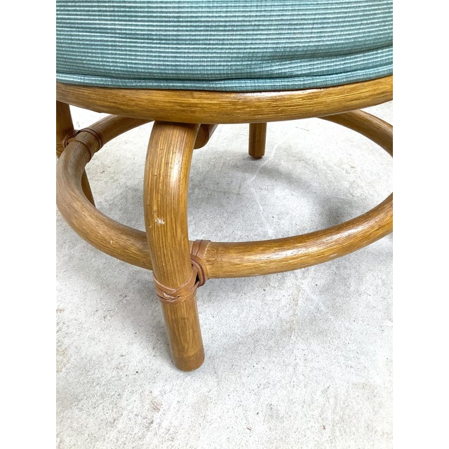 Vintage Rattan Ottoman Footstool in Seafoam Green Upholstery For Sale In Philadelphia - Image 6 of 10