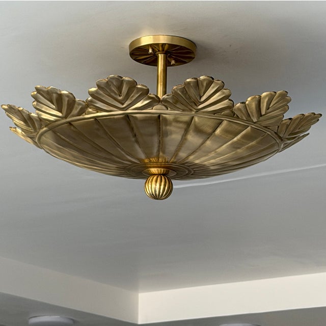 Brass Pure Brass Flush Mount Ceiling Light | Brushed Brass 4-Light Fixture For Sale - Image 8 of 11