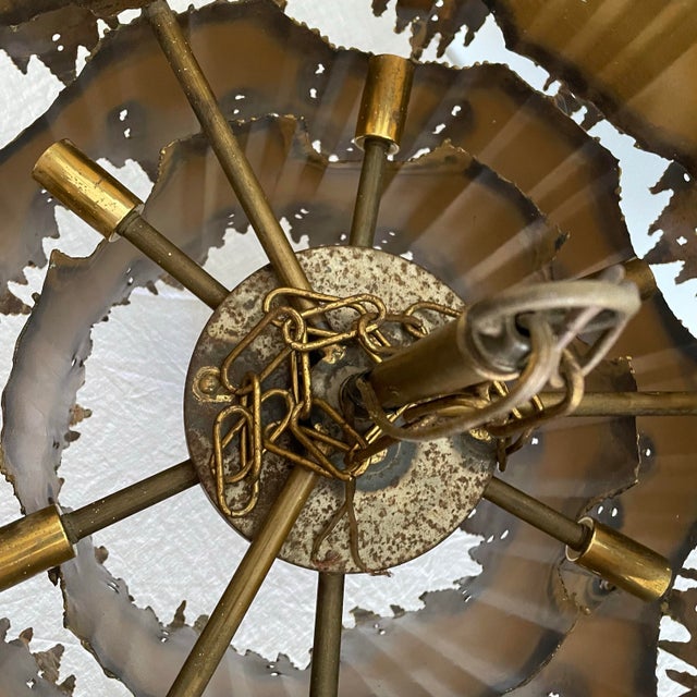 Tom Greene Vintage Tom Greene for Feldman Brutalist Flame Brass Chandelier Lighting Fixture For Sale - Image 4 of 10