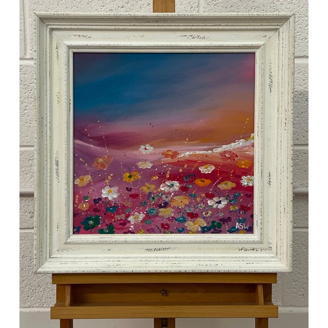 Textile Multi Coloured Wild Flowers on Turquoise Pink Background by Contemporary Artist, 2023 For Sale - Image 7 of 12