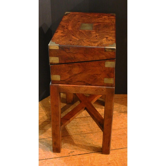 C. 1860 Burl Walnut English Lap Desk on Custom Side Table Stand For Sale - Image 4 of 9