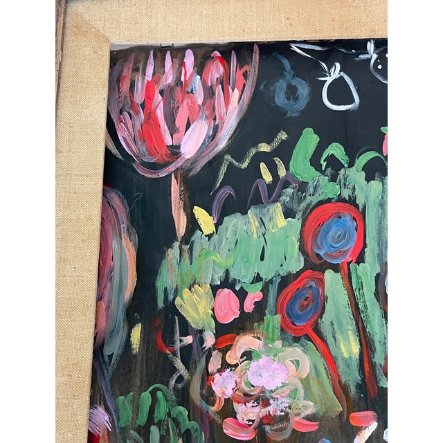 1970s Abstract Modern Floral Painting Artist Signed in Antique Frame For Sale - Image 4 of 4