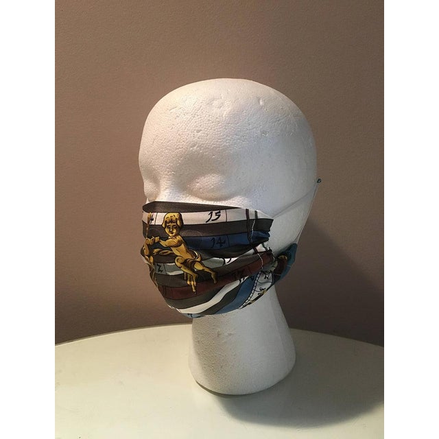 Orange Handmade Hermes Vintage Dies et Hore Gemini Silk Scarf Face Mask For Sale - Image 8 of 9