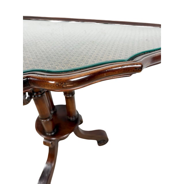 Vintage Southampton Demilune Console Table With Cane & Glass Top For Sale - Image 14 of 18