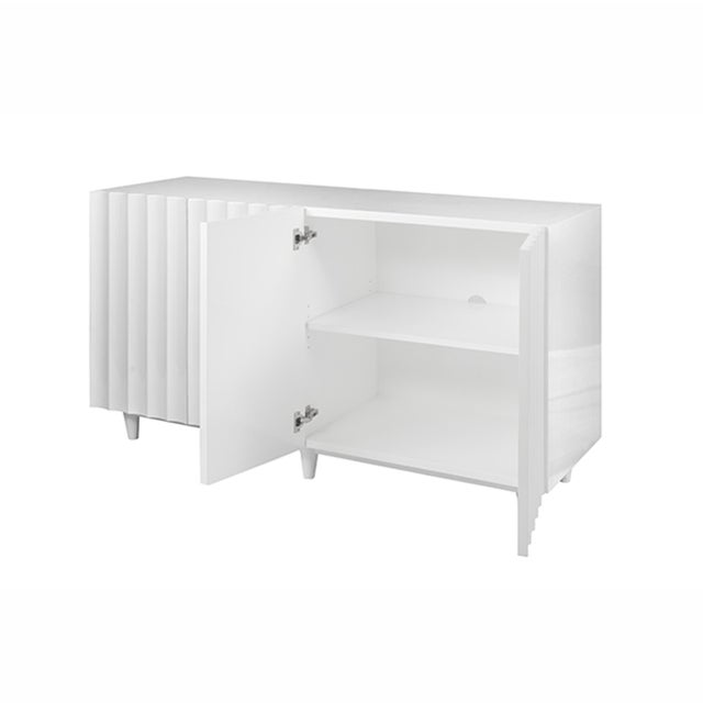 Worlds Away Matthew Izzo Home Odette Glossy White Lacquer Scallop Front Four Door Cabinet For Sale - Image 4 of 6