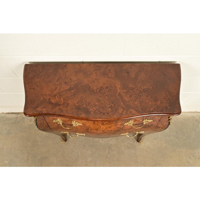 Italian Louis XV Burled Walnut Bombay Commode With Mounted Gilt Bronze Ormolu | Circa 1960s For Sale - Image 13 of 17
