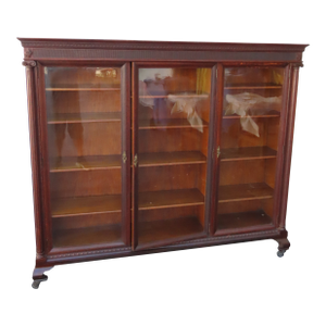 Early 1900s Tiger Oak Long Large China Cabinet Bookcase Cupboard 6583