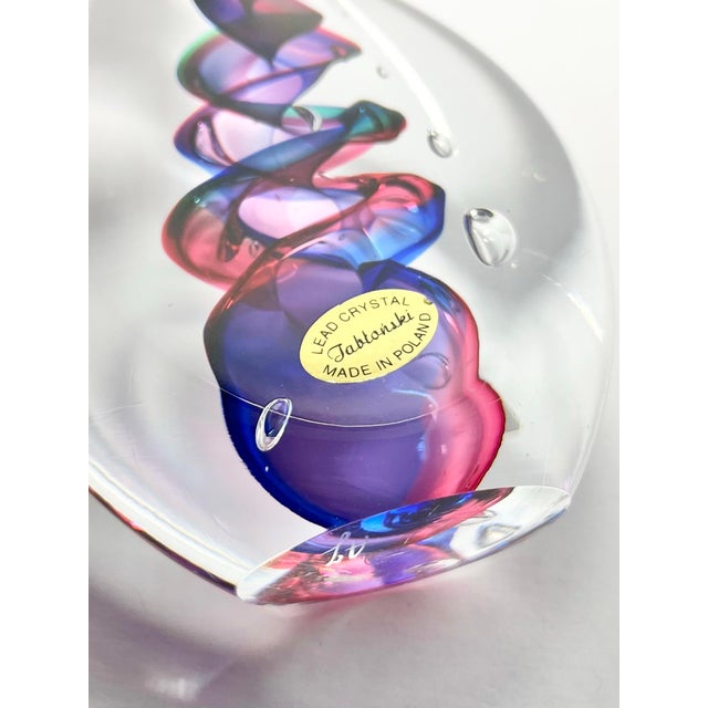 Glass 1990s Adam Jablonski Art Glass Teardrop Swirl Ribbon Purple Blue Paperweight Sculpture For Sale - Image 7 of 9
