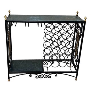 Mid-Century Regency Iron & Brass Wine Bar Console Table W/ Marble Top For Sale