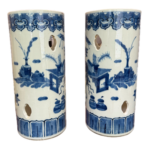 19thC. Pair of Late Qing Blue and White Hat Stands