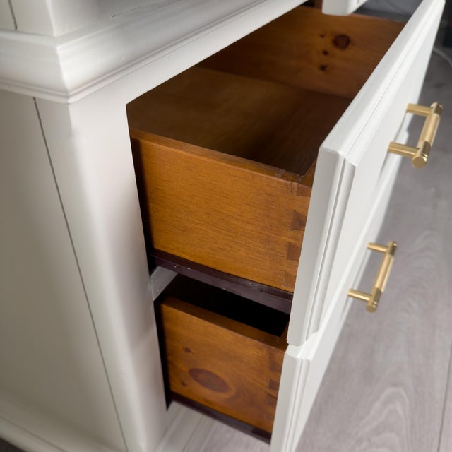 1980s Pair of Professionally Refinished Solid Pine Nightstands With Knurled Brass Hardware For Sale - Image 10 of 12