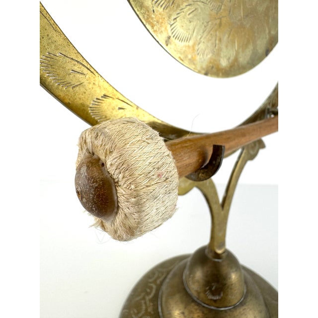 Metal Vintage Brass Table Gong With Etched Florals and Lyre Frame For Sale - Image 7 of 13