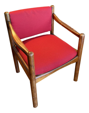 Mid-Century Lounge Chair in Walnut and Red Upholstery