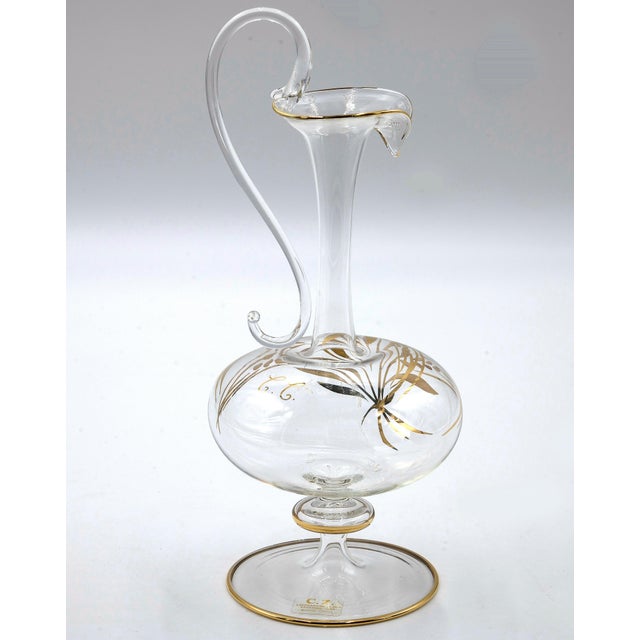 Vintage Murano Glass Pitcher with Golden Leaves, 1970s For Sale - Image 4 of 5