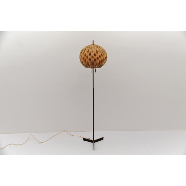 Mid-Century Modern Tripod Brass and Rattan Floor Lamp, Austria, 1950s For Sale - Image 14 of 16