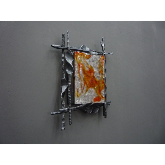 Mid-Century Modern Large Brutalist Wrought Iron Wall Lamp attributed to Tom Ahlström, 1960s For Sale - Image 3 of 13