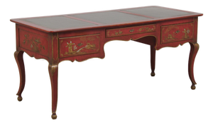 Baker 3 Drawer Chinoiserie Style Leather Top Desk Bureau Plat