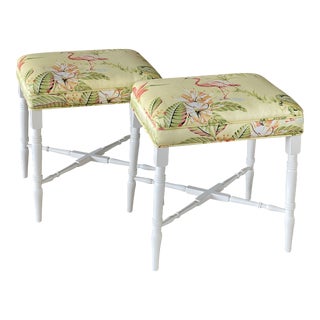 Vintage Coastal Florida Upholstered Ottoman Benches-Pair For Sale