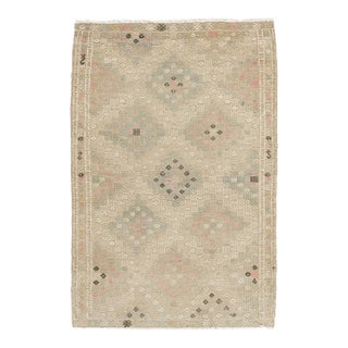 Vintage Beige Turkish Jajim Area Rug 2ft 10in X 4ft 2in For Sale