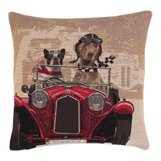 Racing Dogs Red Tapestry Cushion With Feather Filler - 46x46cm (18"x18") For Sale