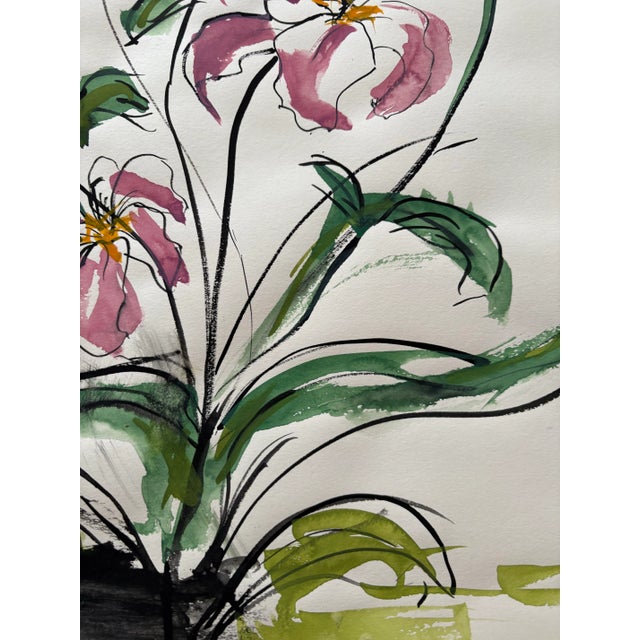 Lovely vintage floral watercolor painting on paper.