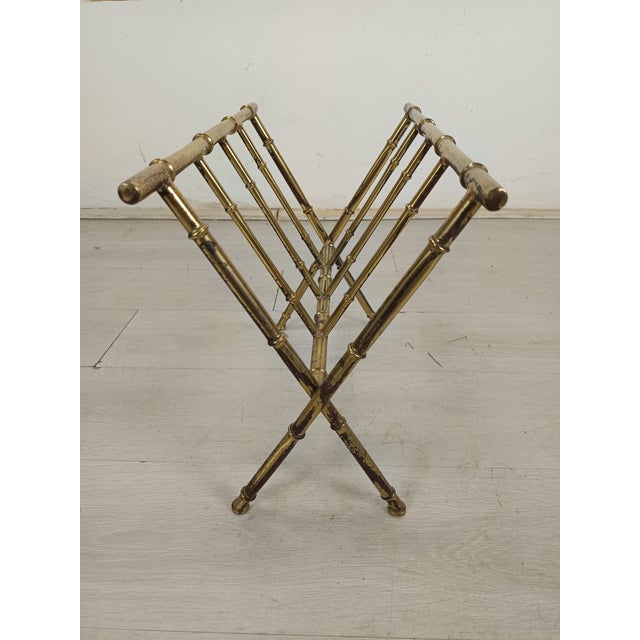 Brass and Bamboo Magazine Rack, 1970s For Sale - Image 10 of 14