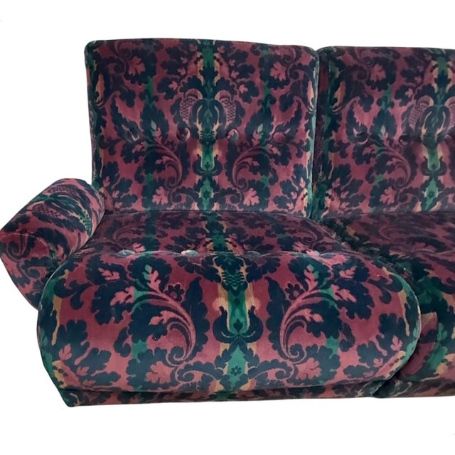 Set of Vintage Patterned Velvet Sofa and Two Coordinating Club Chairs For Sale - Image 9 of 14