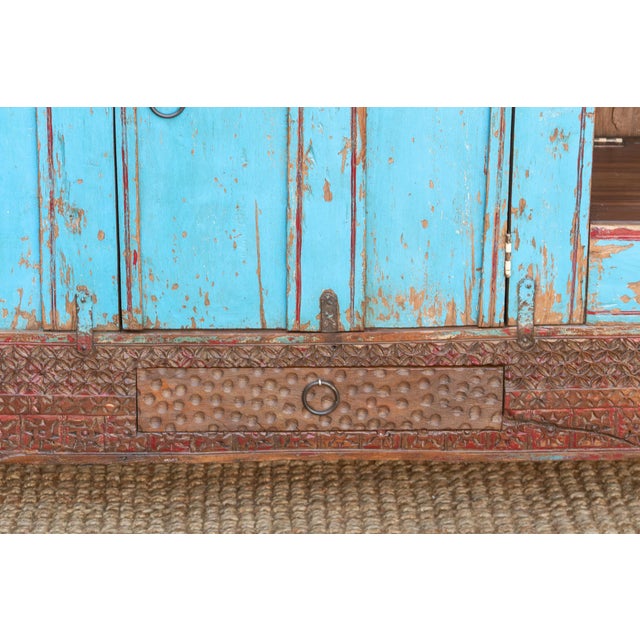 Wood Antique Turquoise Blue Damachiya Cabinet For Sale - Image 7 of 18