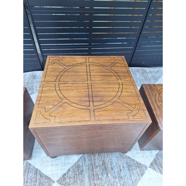 Campaign One Drawer Side Table Oxford Square by Drexel With 2 Matching Cube Tables For Sale - Image 3 of 5