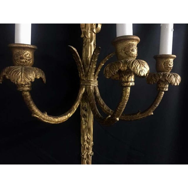 18th Century Rococo Giltwood Three-Light Wall Sconces For Sale - Image 4 of 11