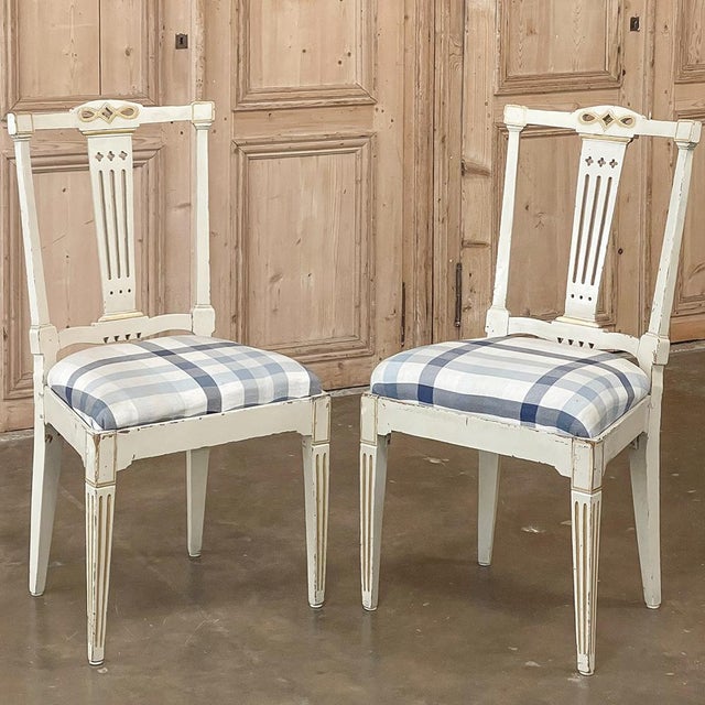 Wood Set of 6 Antique Swedish Gustavian Painted Dining Chairs Includes 2 Armchairs For Sale - Image 7 of 18