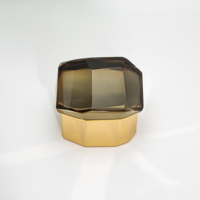 Metal Hand Blown Murano Diamond Rock Box With Brass For Sale - Image 7 of 12