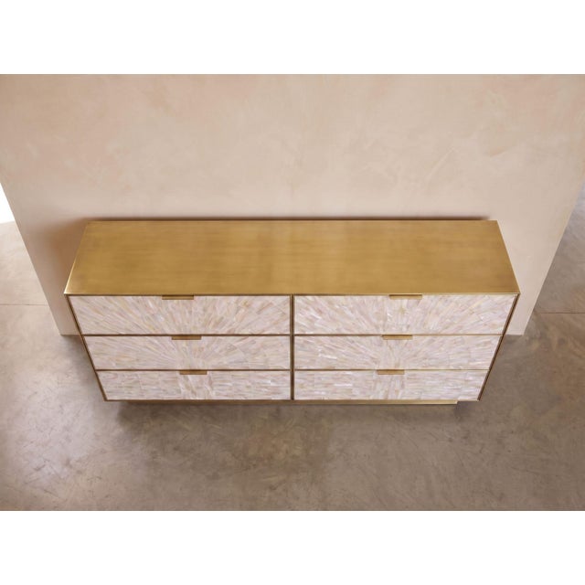 Art Deco Arcana Mother-of-Pearl & Brass Six-Drawer Dresser by House of Jaipur For Sale - Image 3 of 9