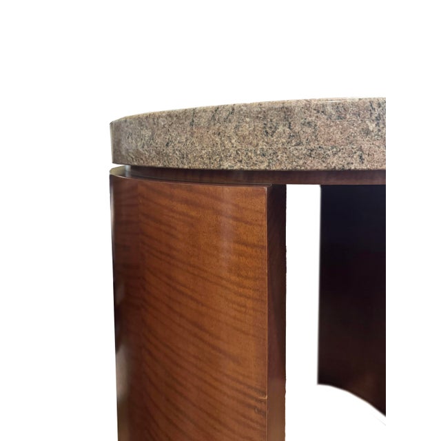 Stone Pair of Sculptured Mahogany Side Tables With Thick Granite Top, Signed by Artist For Sale - Image 7 of 10