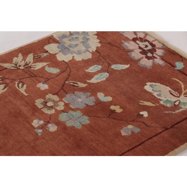 2010s Rug & Kilim’s Chinese Art Deco Inspired Rug, Rust With Florals and Figurals For Sale - Image 5 of 8