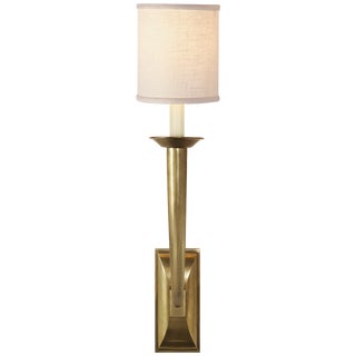 Visual Comfort Signature French Deco Horn Sconce in Hand-Rubbed Antique Brass with Linen Shade For Sale