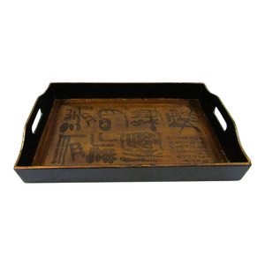 Antique Japanese Kanji Calligraphy Wood Serving Tray Obon With Stamp Signature