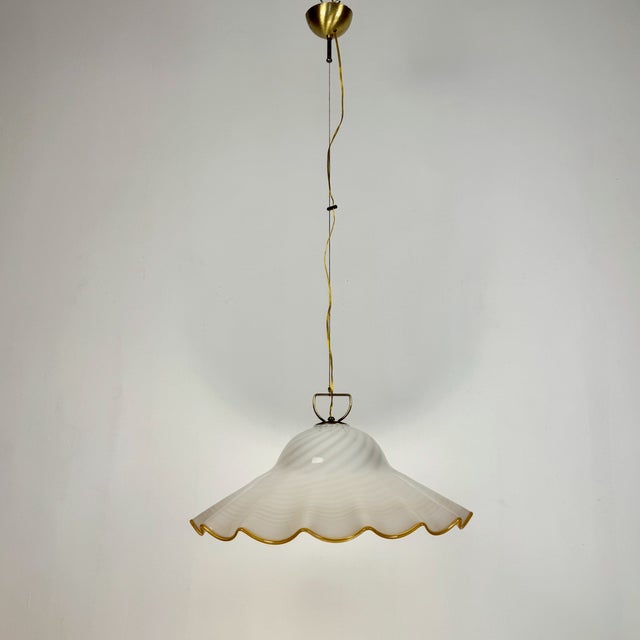 Mid-Century Modern Mid-Century Murano Swirl Fazzoletto Glass Pendant Lamp, Italy, 1970s For Sale - Image 3 of 9