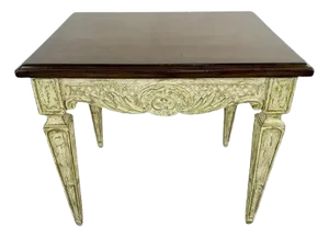French Louis XVI Style Carved & Antiqued Finish Green Side or End Table