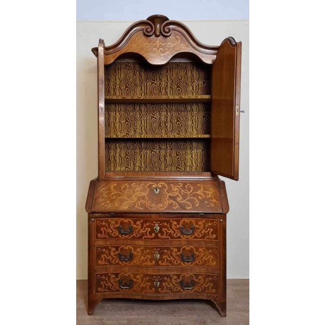 Louis XV Style Curved Cabinet with Secretary in Walnut and Marquetry For Sale - Image 6 of 7