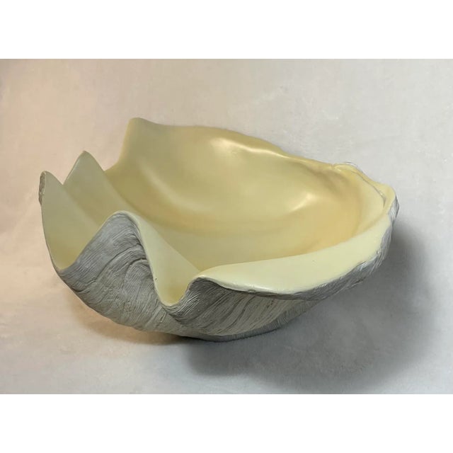 Hollywood Regency Vintage Coastal Monumental Resin Clam Shell Bowl Decor For Sale - Image 3 of 12