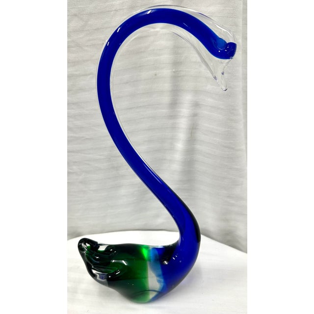 1970’s Cobalt Blue Hand Blown Glass Swan Paperweight For Sale - Image 4 of 6