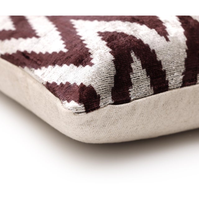 Mid-Century Modern Deep Wine & Silver Chevron Velvet Pillow - 20" X 20" For Sale - Image 3 of 8