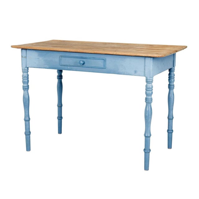 Blue 19th Century Hand Painted Pine Occasional Table, 1890s For Sale - Image 8 of 8