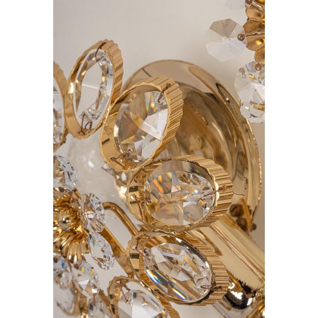 1 of 2 large mid-century gilt brass wall sconce with crystal glasses, made by palwa, germany, manufactured, circa...