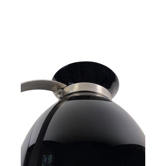 Metal Italian Black Glass and Stainless Steel Vases - A Pair For Sale - Image 7 of 8