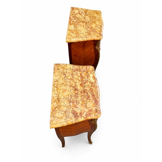 Louis XV Bedside Tables with Floral Marquetry, 1890s, Set of 2 For Sale - Image 9 of 11