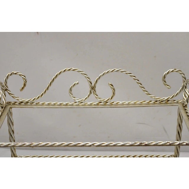 Mid 20th Century Mid 20th Century Italian Hollywood Regency Silver Leaf Gilt Iron 3 Tier Shelf Small Display Stand For Sale - Image 5 of 10