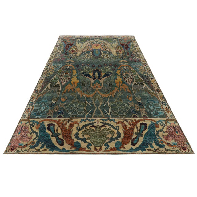 2010s Rug & Kilim’s Persian Style Rug in Teal With Polychromatic Floral Patterns For Sale - Image 5 of 7